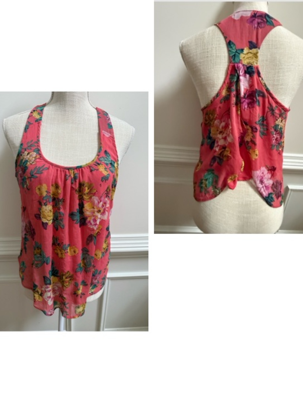 Ambiance Coral Floral Scoop Neck Tank